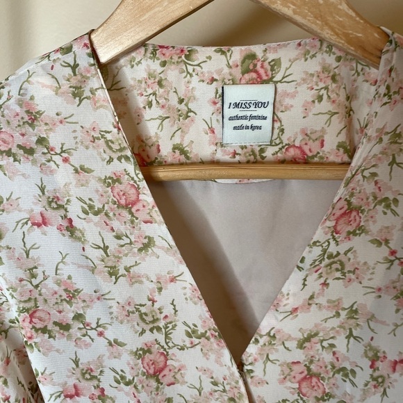 Floral Puff Sleeve Korean Wrap Dress OS / S - Picture 9 of 16